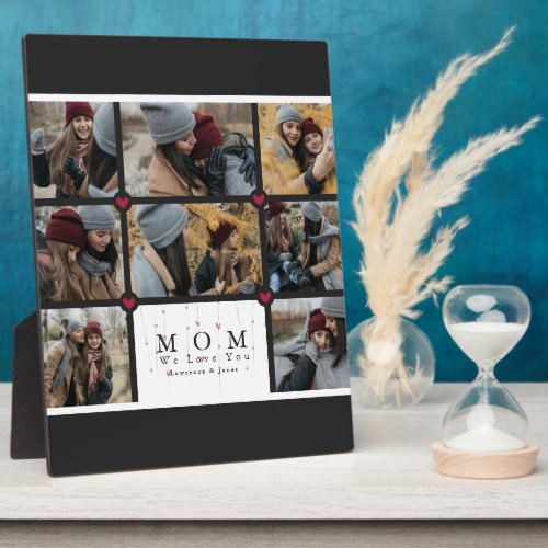 Modern Personalized Love You Mom 8 Photo collage Plaque