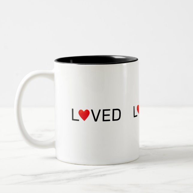 Modern Personalized Loved Heart Two-Tone Coffee Mug (Left)