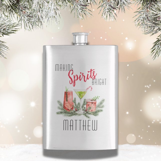 Modern Personalized Making Spirits Bright Flask (Creator Uploaded)
