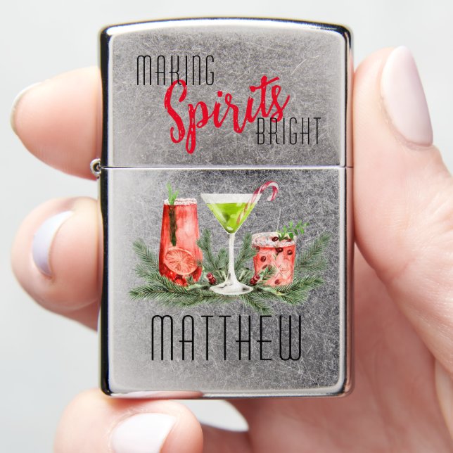 Modern Personalized Making Spirits Bright Zippo Lighter (In Hand)