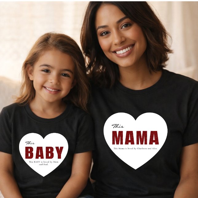 Modern Personalized Mama Heart T-Shirt (Creator Uploaded)