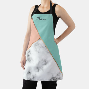 Modern Personalized Marble Peach Mint Girly Chic Apron