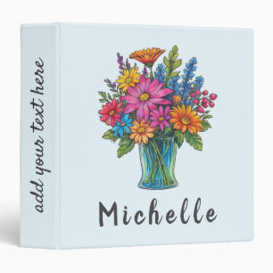 Modern Personalized Mason jar with Wild Flowers 3 Ring Binder