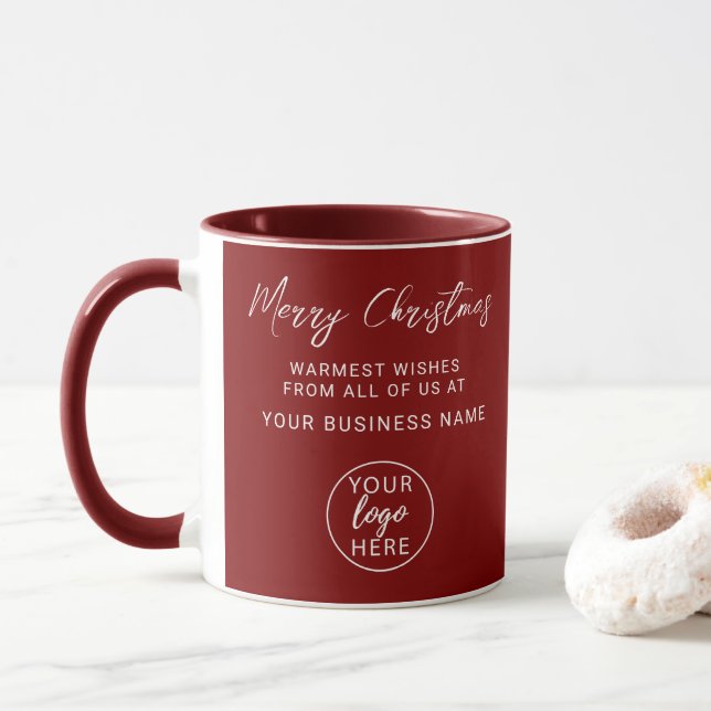 Modern Personalized Merry Christmas Business Logo Mug (With Donut)