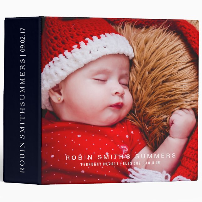 Modern Personalized Minimalist Simple New Baby 3 Ring Binder (Front/Spine)