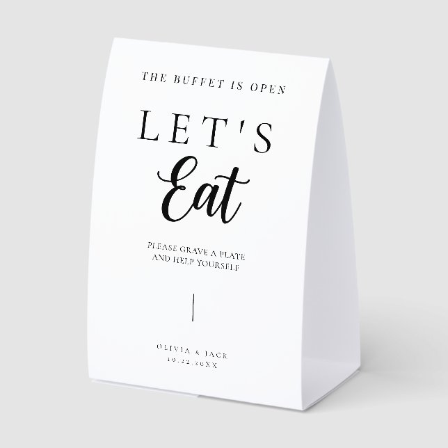 Modern Personalized Minimalistic Wedding Food Paper Table Tent (Front)