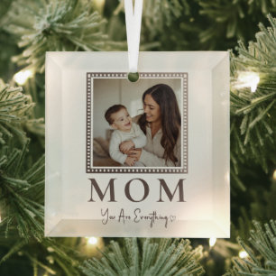 Modern Personalized Mom Photo Glass Ornament