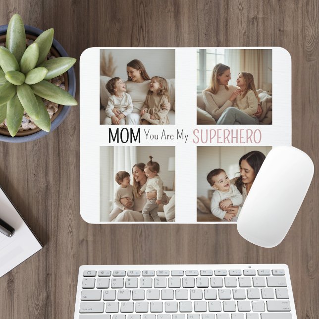 Modern Personalized Mom Superhero Photo Collage  Mouse Pad (Creator Uploaded)