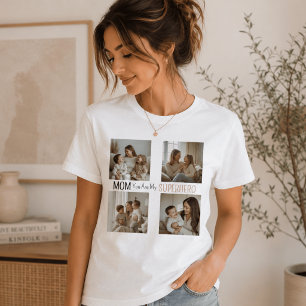 Modern Personalized Mom Superhero Photo Collage T-Shirt