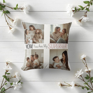 Modern Personalized Mom Superhero Photo Collage  Throw Pillow