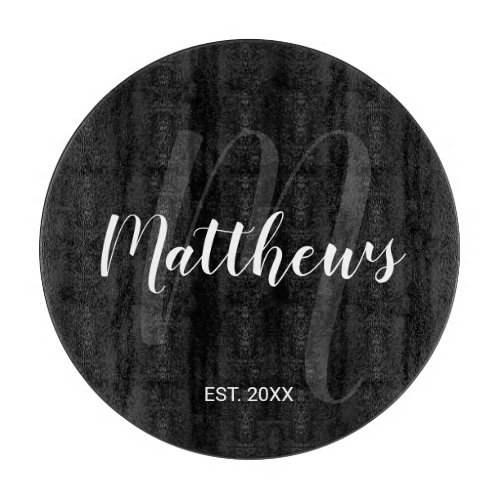 Modern Personalized Monogram and Family Name Black Cutting Board