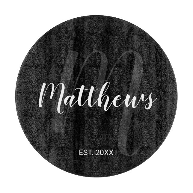 Modern Personalized Monogram and Family Name Black Cutting Board (Front)