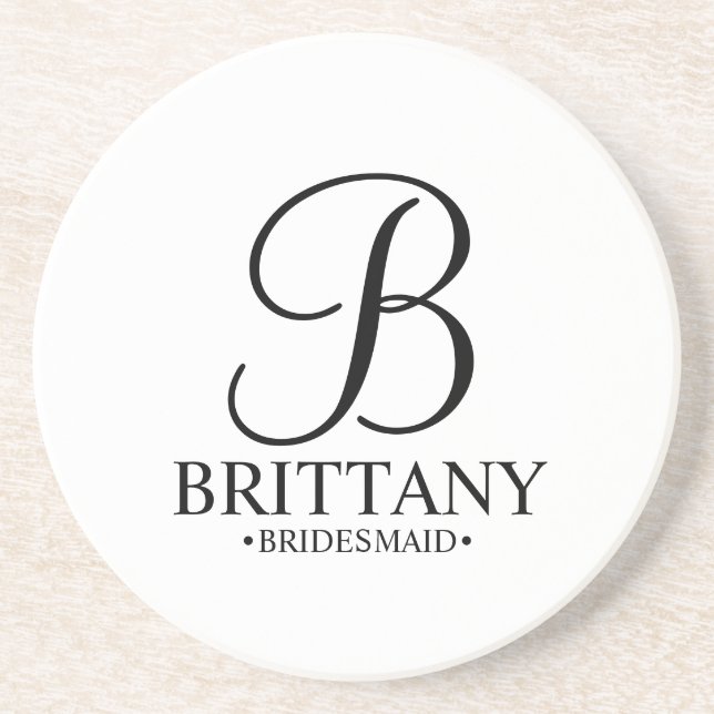 Modern Personalized Monogram and Name Bridesmaid Coaster (Front)