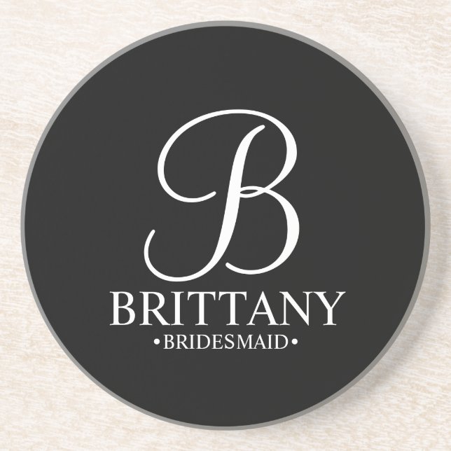Modern Personalized Monogram and Name Bridesmaid Coaster (Front)