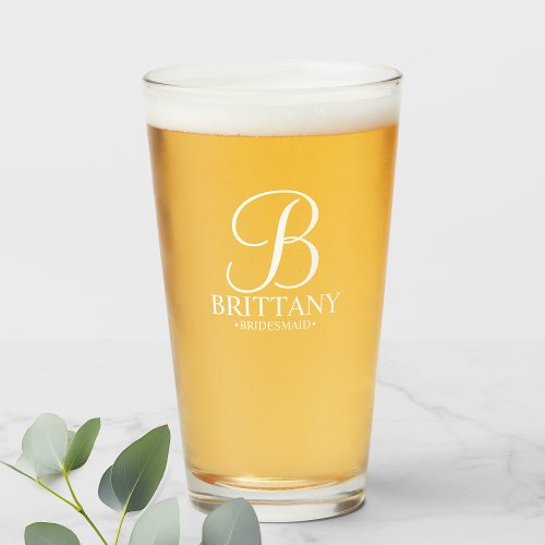 Modern Personalized Monogram and Name Bridesmaid Glass