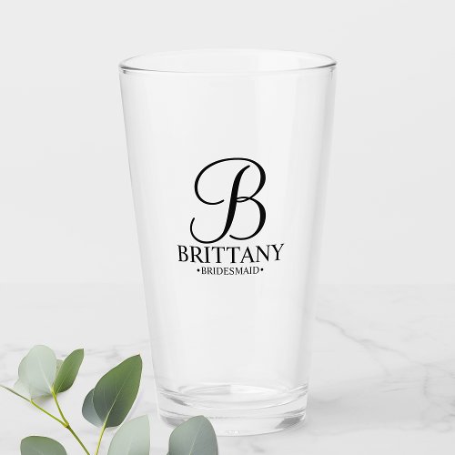 Modern Personalized Monogram and Name Bridesmaid Glass