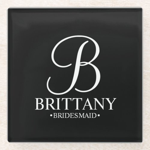 Modern Personalized Monogram and Name Bridesmaid Glass Coaster