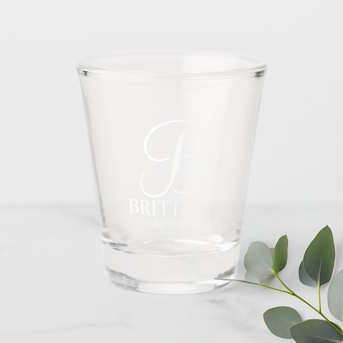 Modern Personalized Monogram and Name Bridesmaid Shot Glass