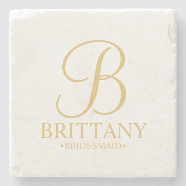 Modern Personalized Monogram and Name Bridesmaid Stone Coaster (Front)