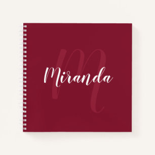 Modern Personalized Monogram and Name Burgundy Red Notebook
