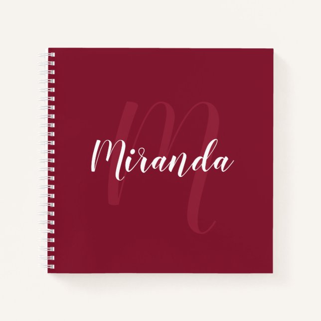 Modern Personalized Monogram and Name Burgundy Red Notebook (Front)