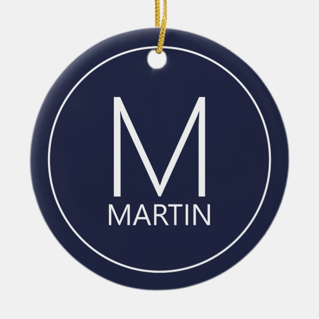 Modern Personalized Monogram and Name Ceramic Orna Ornament (Front)