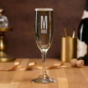 Modern Personalized Monogram and Name Champagne Flute