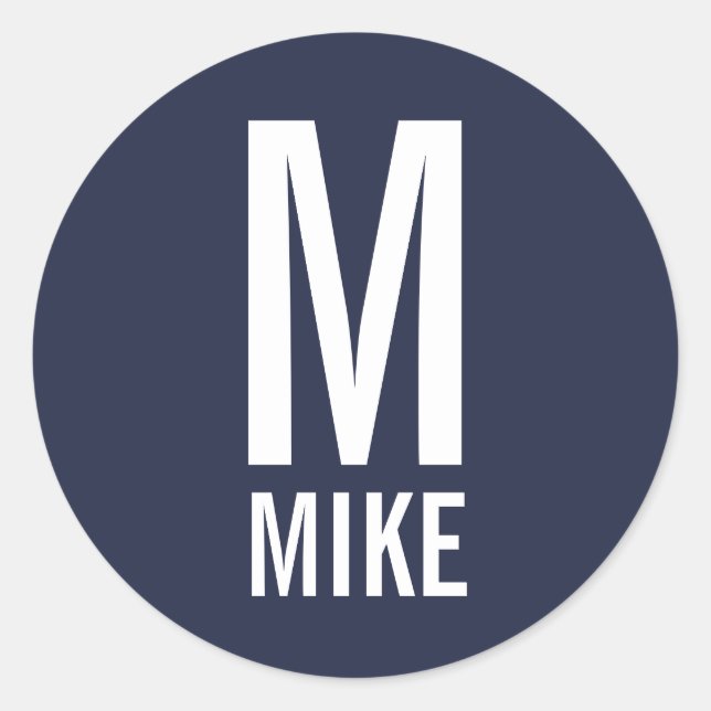 Modern Personalized Monogram and Name Classic Round Sticker (Front)