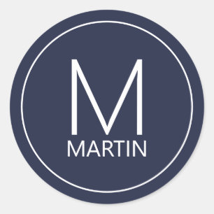 Modern Personalized Monogram and Name Classic Round Sticker