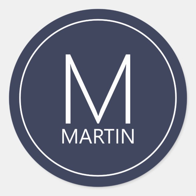 Modern Personalized Monogram and Name Classic Round Sticker (Front)