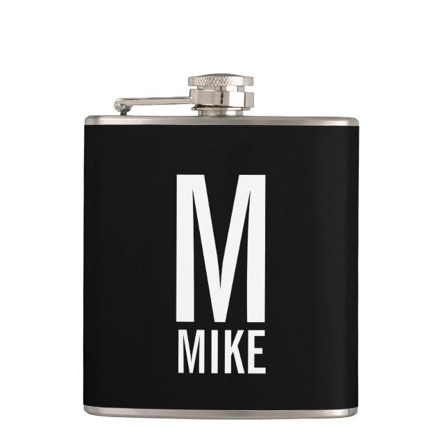 Modern Personalized Monogram and Name Flask (Front)