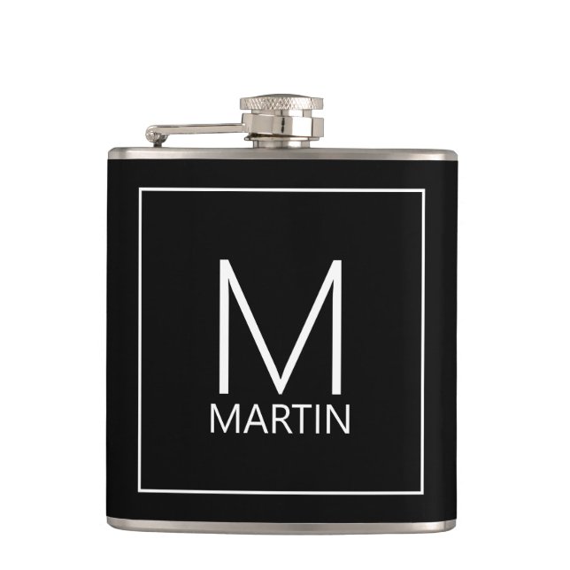 Modern Personalized Monogram and Name Flask (Front)