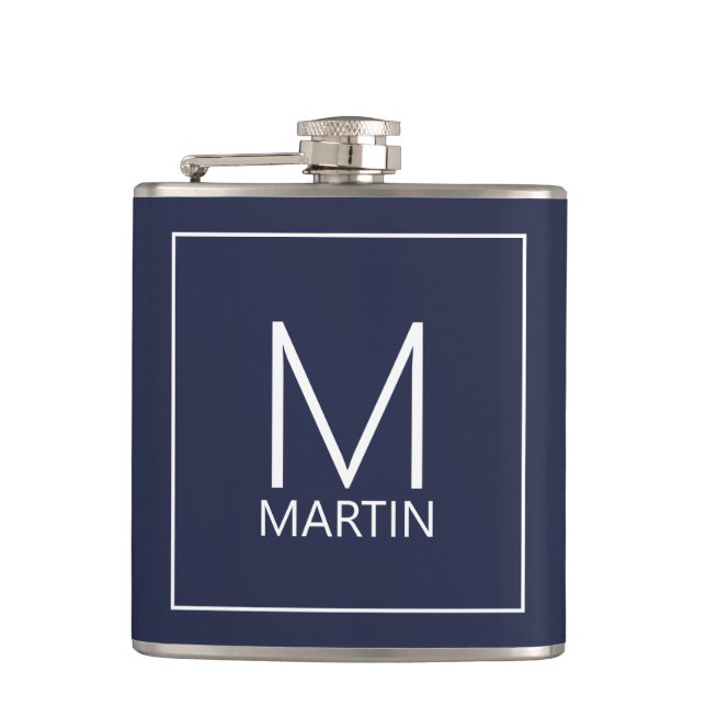 Modern Personalized Monogram and Name Flask (Front)