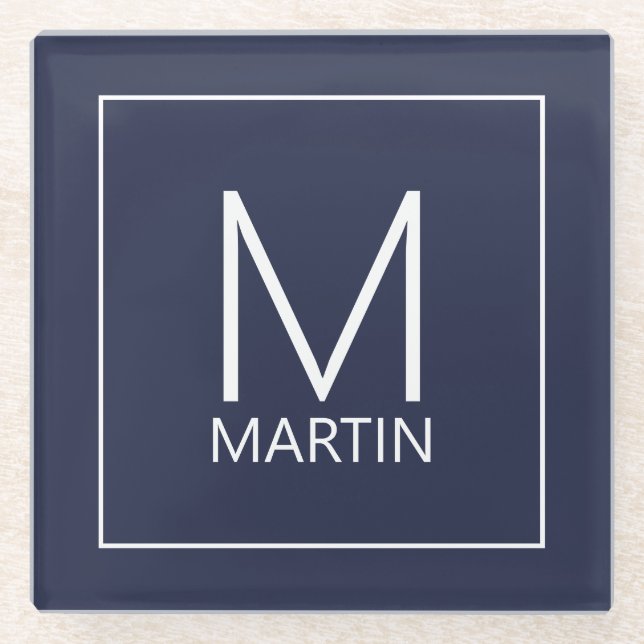 Modern Personalized Monogram and Name Glass Coaste Coaster (Front)