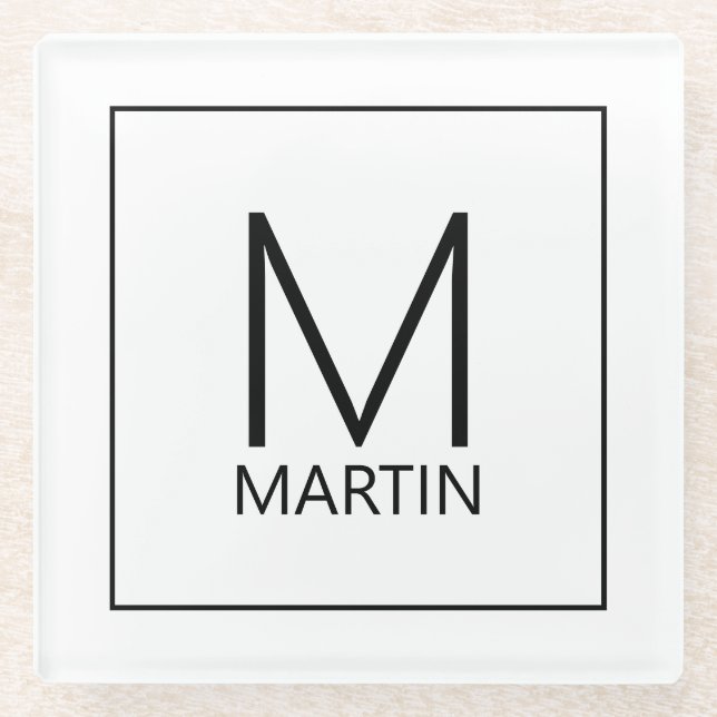 Modern Personalized Monogram and Name Glass Coaste Glass Coaster (Front)