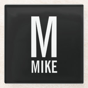 Modern Personalized Monogram and Name Glass Coaster