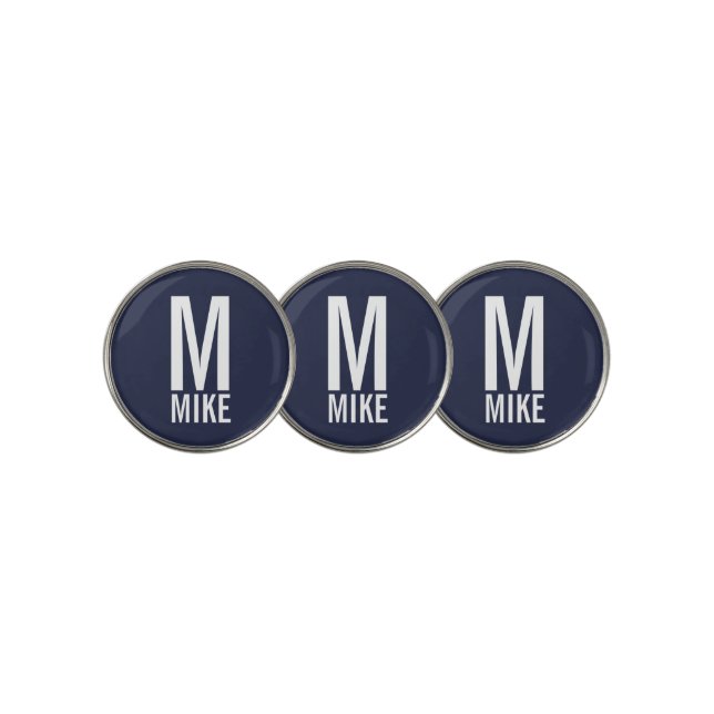 Modern Personalized Monogram and Name Golf Ball Marker (3 Up)