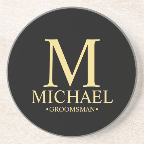 Modern Personalized Monogram and Name Groomsman Coaster