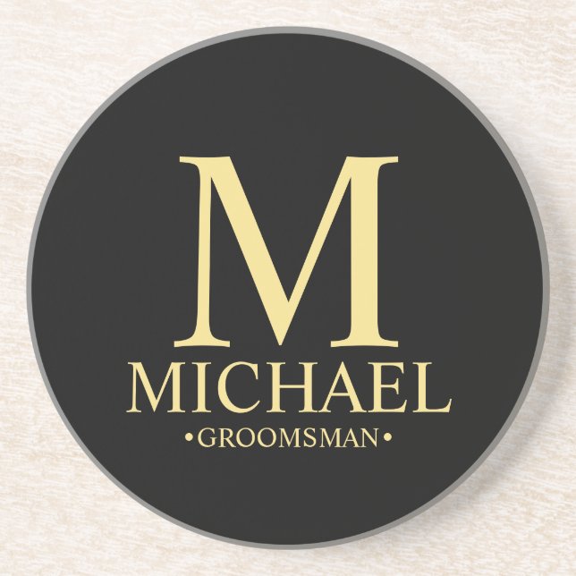 Modern Personalized Monogram and Name Groomsman Coaster (Front)