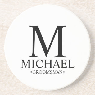 Modern Personalized Monogram and Name Groomsman Coaster