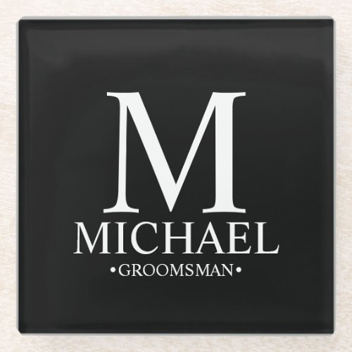 Modern Personalized Monogram and Name Groomsman Glass Coaster