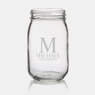 Modern Personalized Monogram and Name Groomsman Mason Jar
