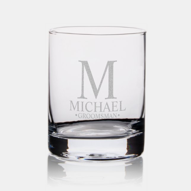 Modern Personalized Monogram and Name Groomsman Rocks Glass (Glassware)