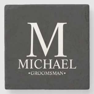 Modern Personalized Monogram and Name Groomsman Stone Coaster