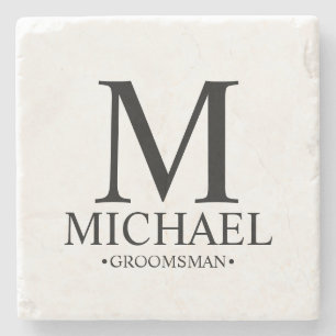 Modern Personalized Monogram and Name Groomsman Stone Coaster