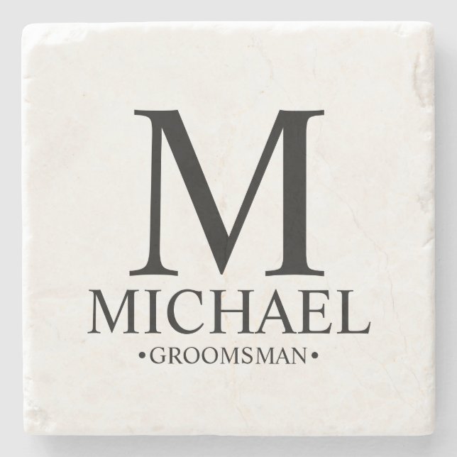 Modern Personalized Monogram and Name Groomsman Stone Coaster (Front)