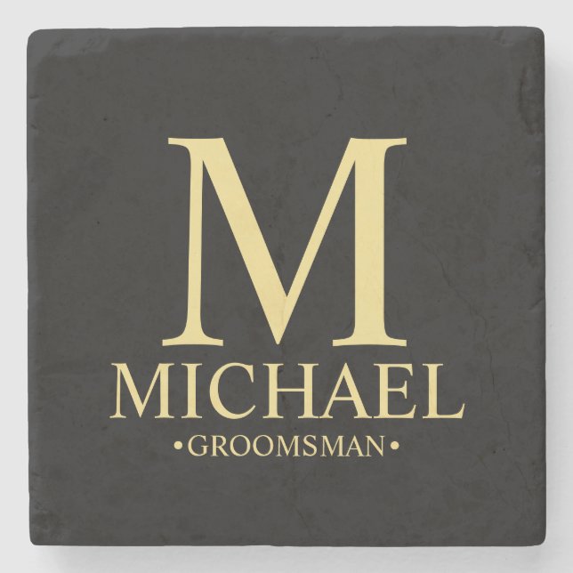 Modern Personalized Monogram and Name Groomsman Stone Coaster (Front)