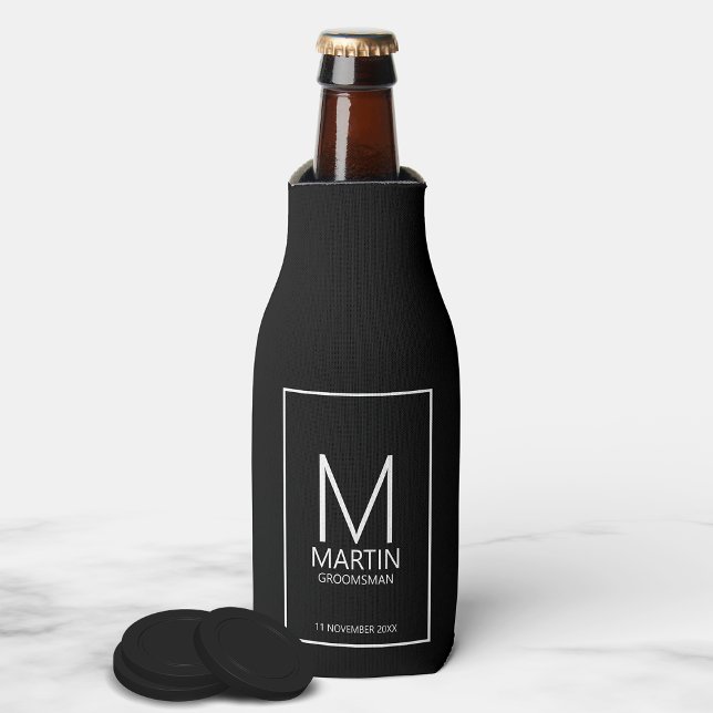 Modern Personalized Monogram and Name Groomsmen Bo Bottle Cooler (Creator Uploaded)