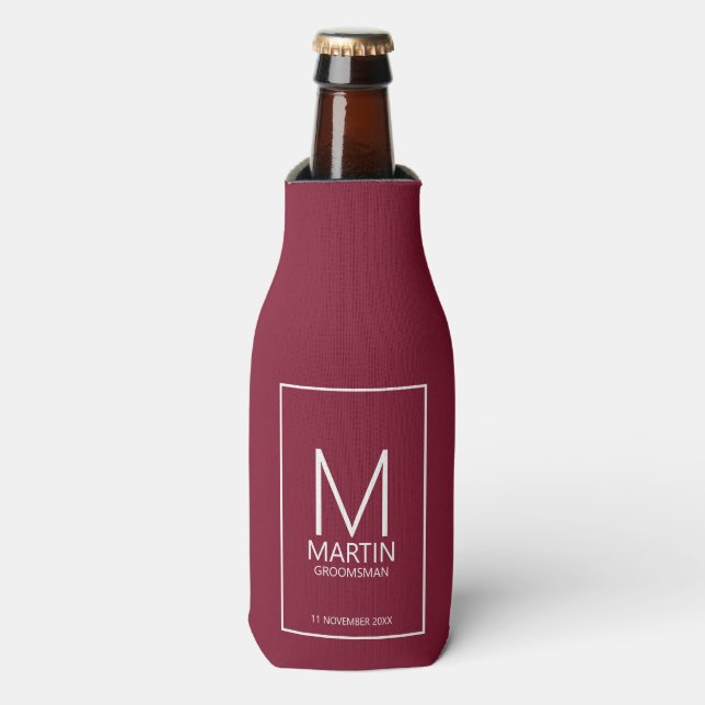 Modern Personalized Monogram and Name Groomsmen Bottle Cooler (Bottle Front)