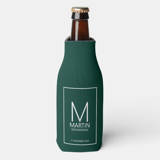 Modern Personalized Monogram and Name Groomsmen Bottle Cooler (Bottle Front)